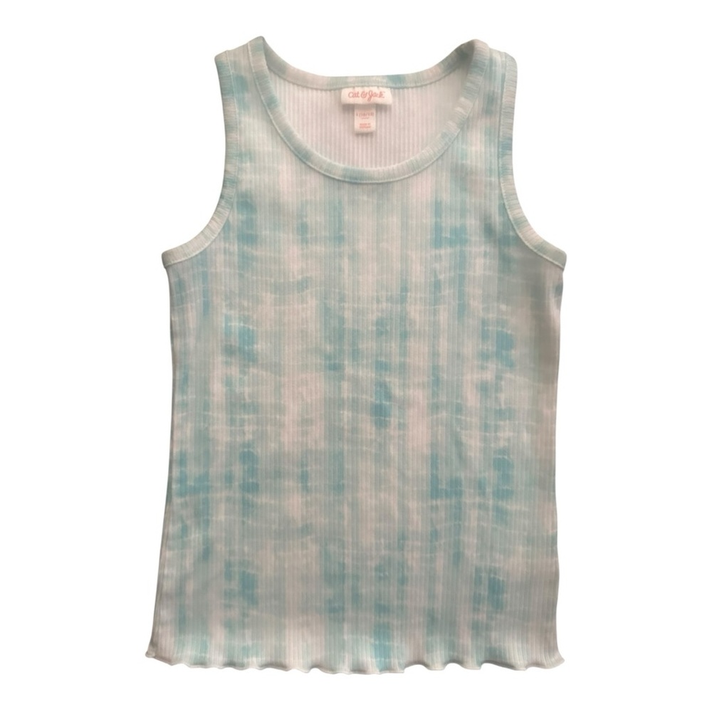 Cat & Jack Girls' Light Blue Tie Dye Ribbed Tank Top Large